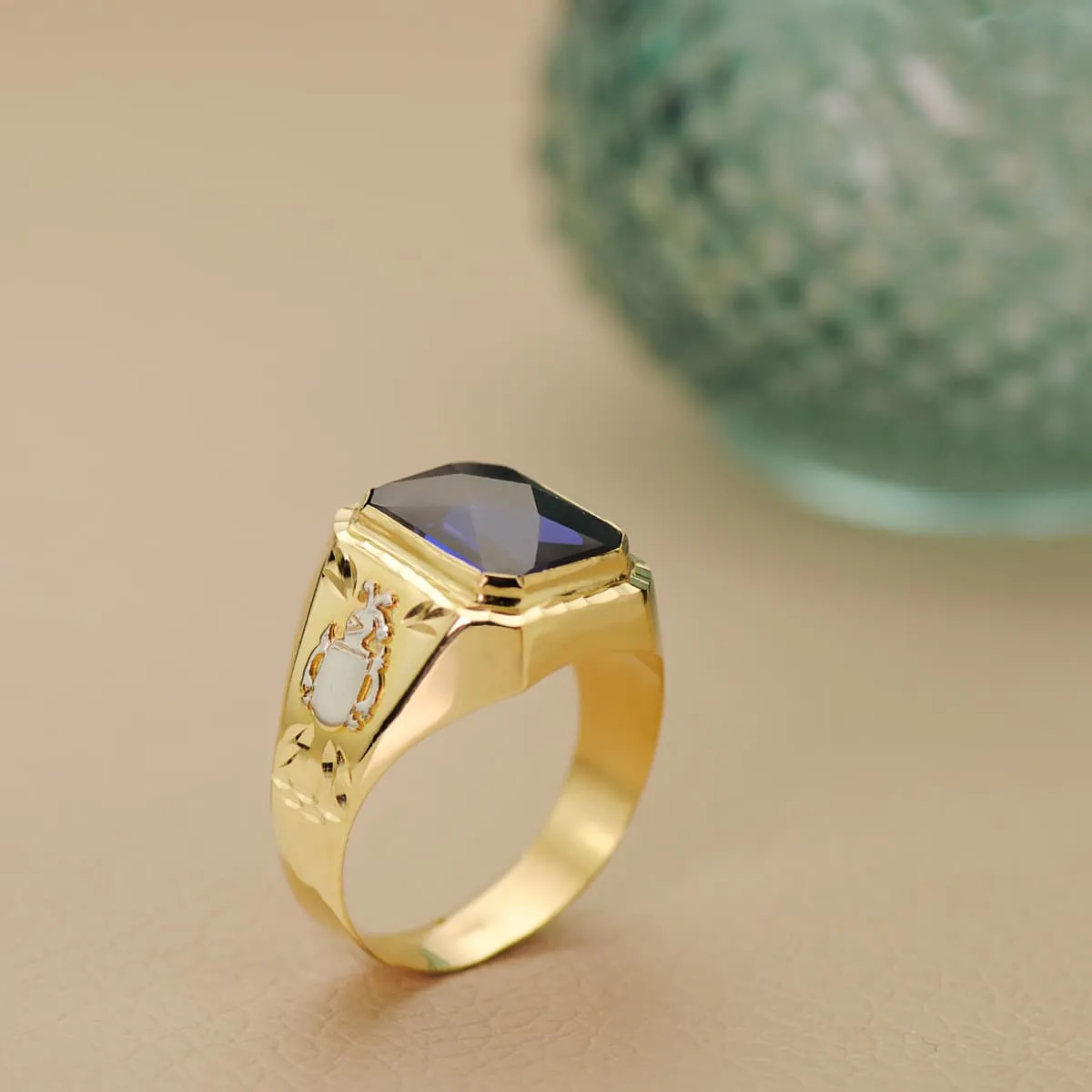 Anillo Oro Hombre Piedra Azul