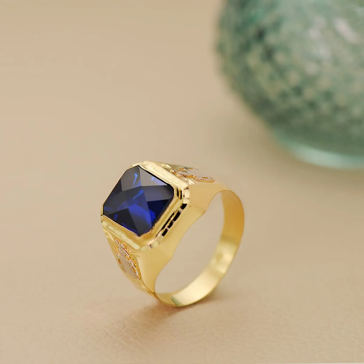 Anillo Oro Hombre Piedra Azul