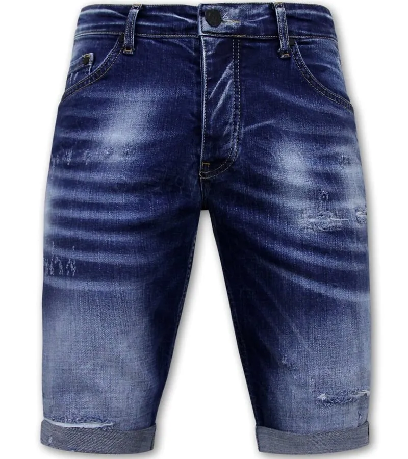 Blue Ripped Shorts Hombres - Slim Fit -1081- Azul