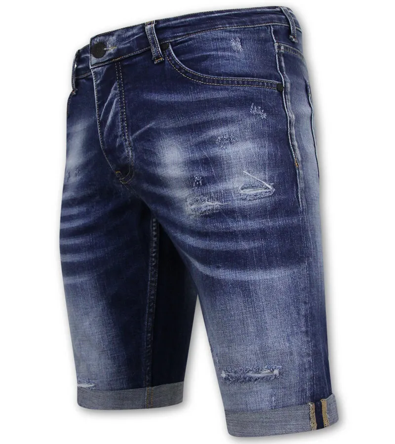 Blue Ripped Shorts Hombres - Slim Fit -1081- Azul