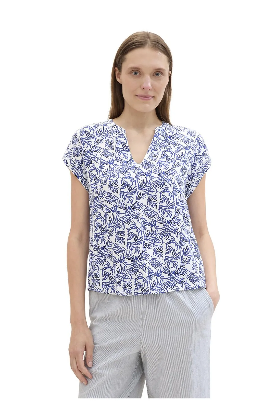 BLUSA CUELLO PICO TOM TAILOR AZUL