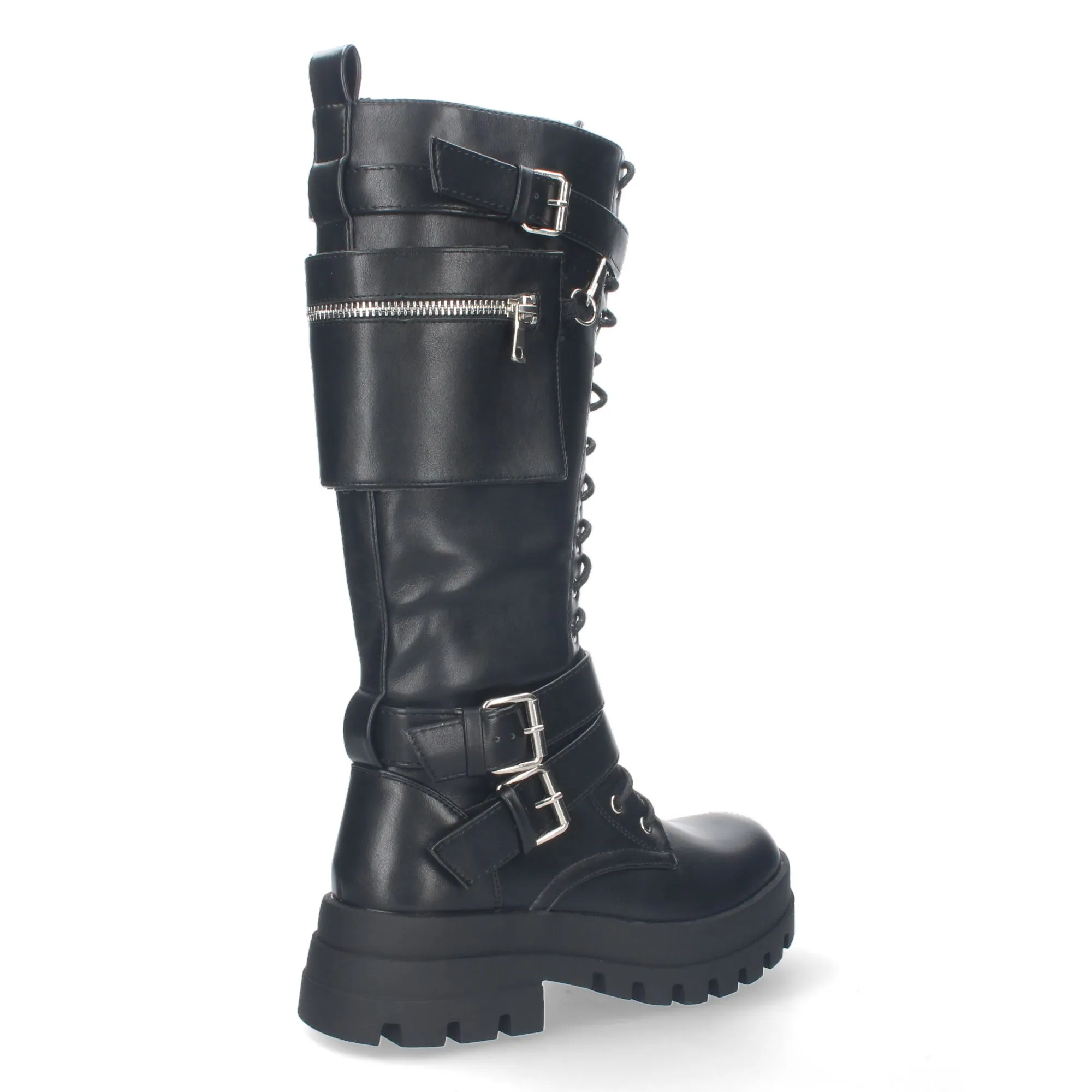 Botas altas negras estilo motero suela track mujer BC-332