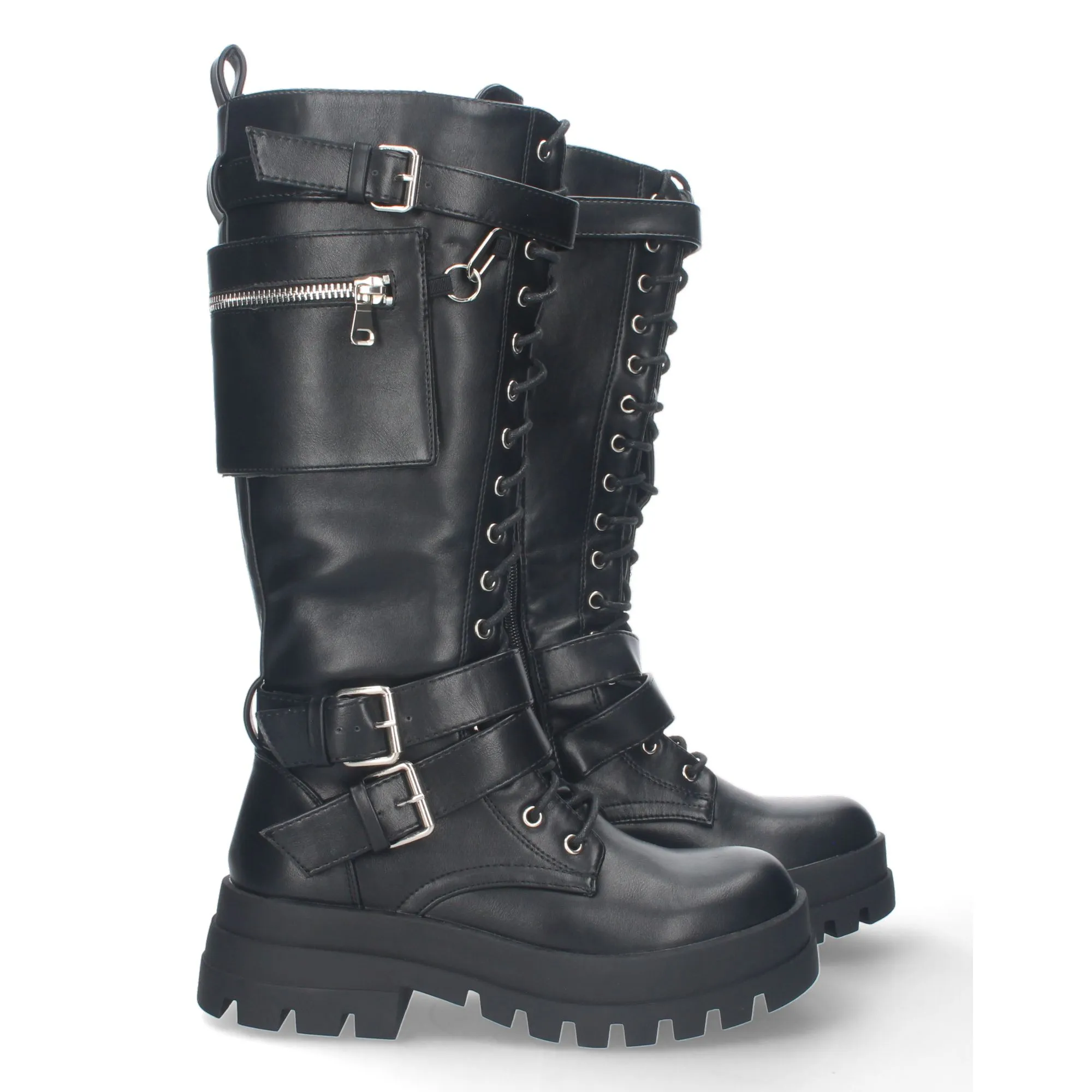 Botas altas negras estilo motero suela track mujer BC-332