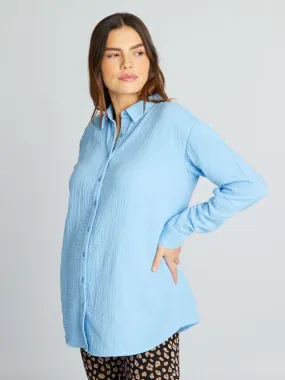 Camisa de gasa de algodón de lactancia - AZUL