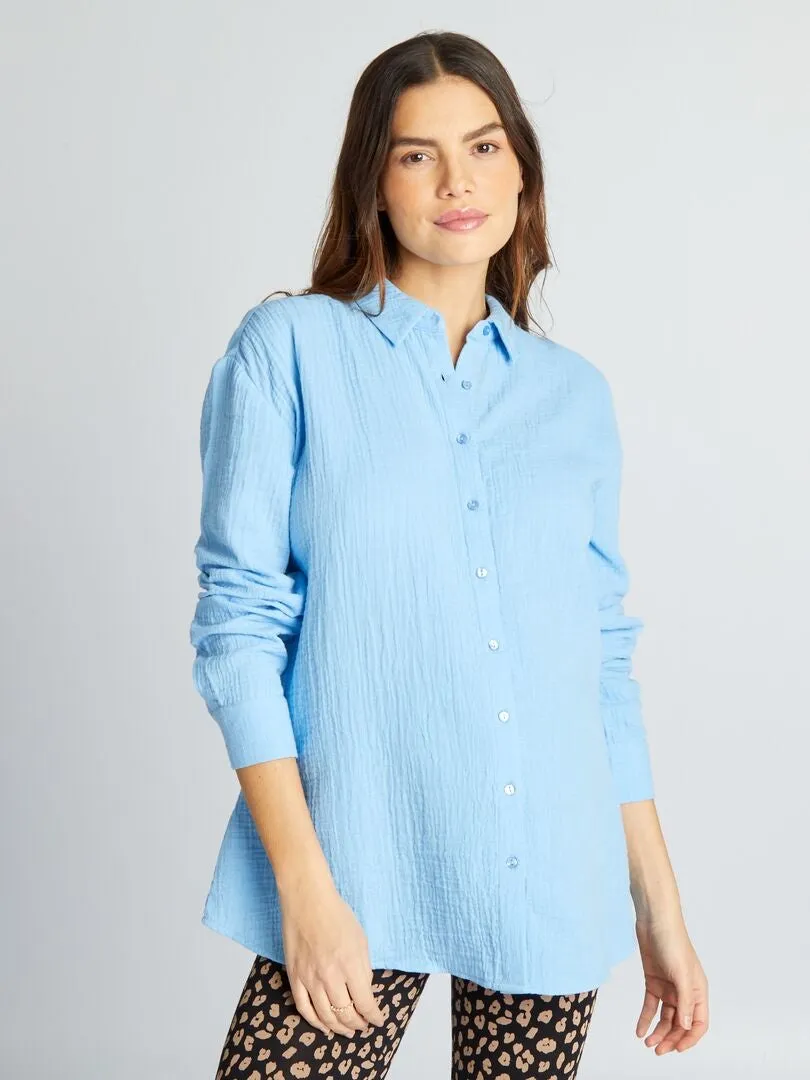 Camisa de gasa de algodón de lactancia - AZUL