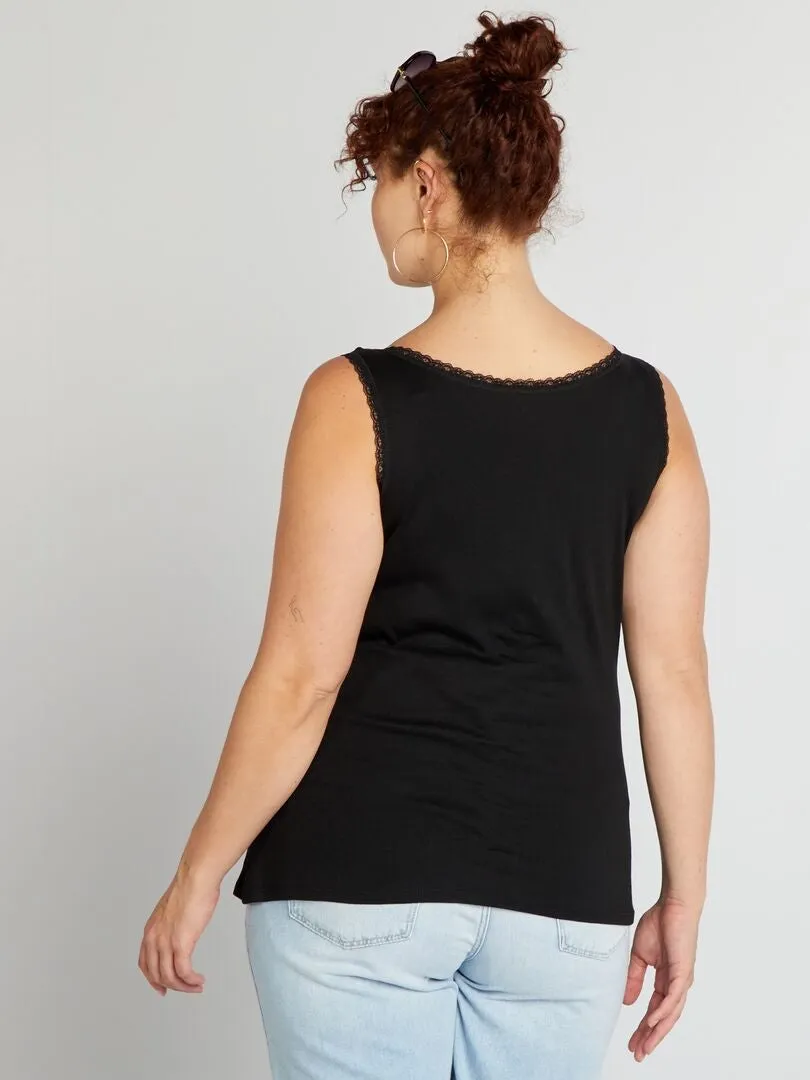 Camiseta de tirantes de punto de canalé - negro