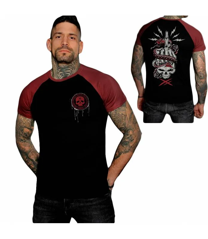 Camiseta Manga Corta Hombre Snake Fuck Negra y Roja HYRAW SP23-M07