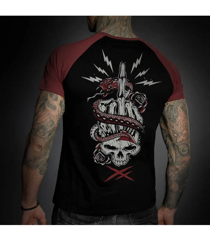 Camiseta Manga Corta Hombre Snake Fuck Negra y Roja HYRAW SP23-M07