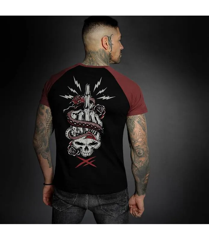 Camiseta Manga Corta Hombre Snake Fuck Negra y Roja HYRAW SP23-M07