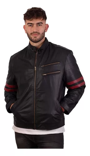 Campera De Cuero De Vaca Hombre, Cuero Vacuno 100% Moto Raya