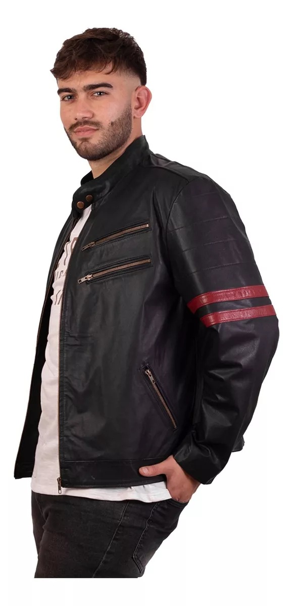 Campera De Cuero De Vaca Hombre, Cuero Vacuno 100% Moto Raya