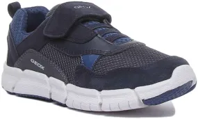 Geox J Flexyper Zapatillas de deporte ligeras con cordón y correa elástica para niños en marino