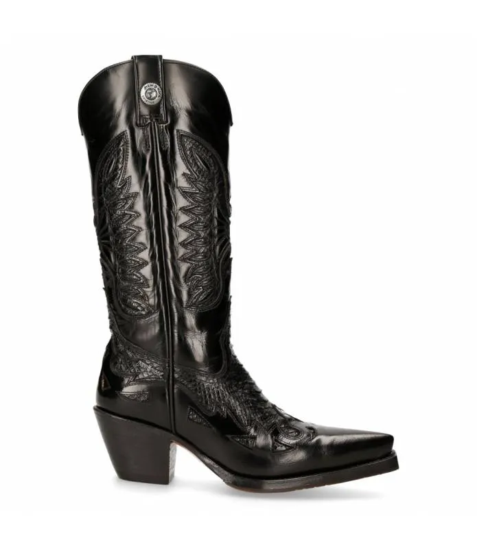 OUTLET PREMIUM - Bota Alta Negra Estilo Campera Piel M.7737C-C1