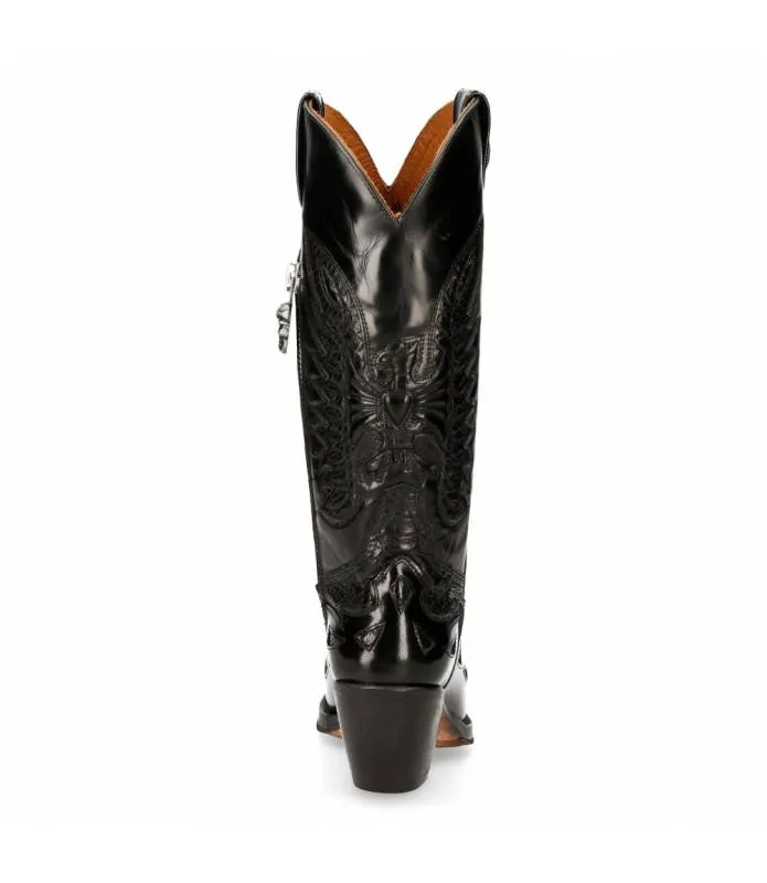 OUTLET PREMIUM - Bota Alta Negra Estilo Campera Piel M.7737C-C1