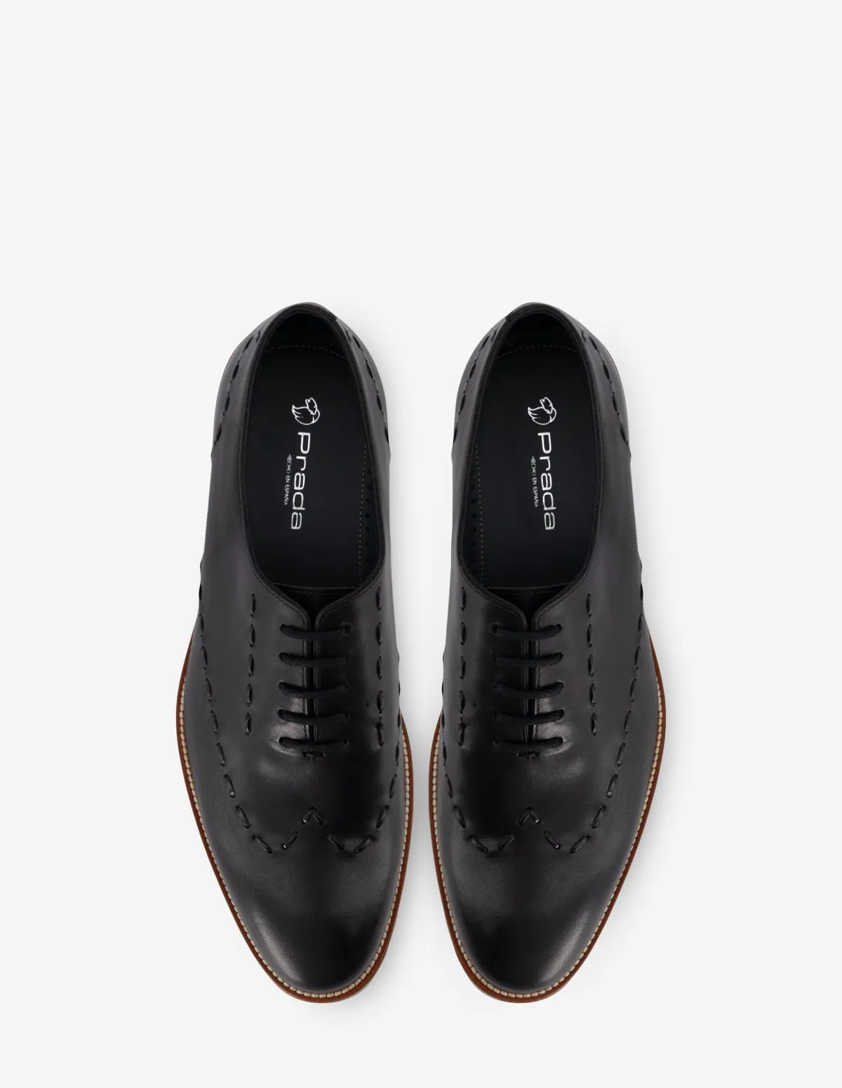 Oxford en piel napa color negro con pespuntes para hombre