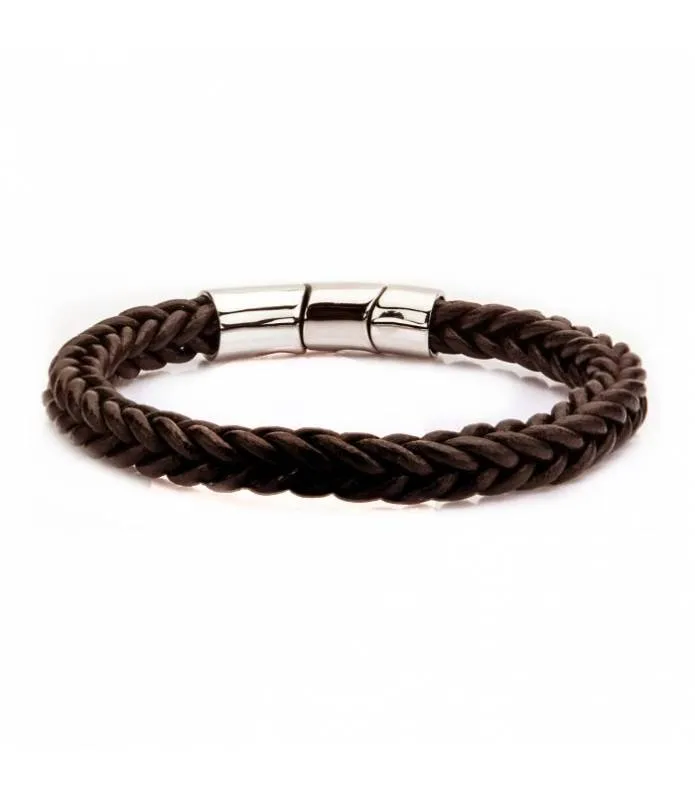 Pulsera cuero marrón trenzado con cierre magnético Inox BRL0242