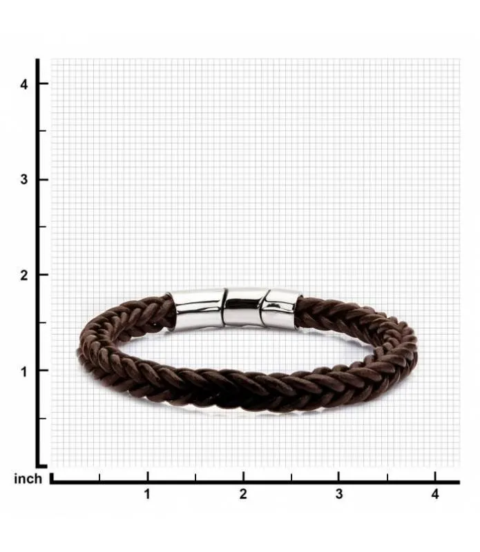 Pulsera cuero marrón trenzado con cierre magnético Inox BRL0242