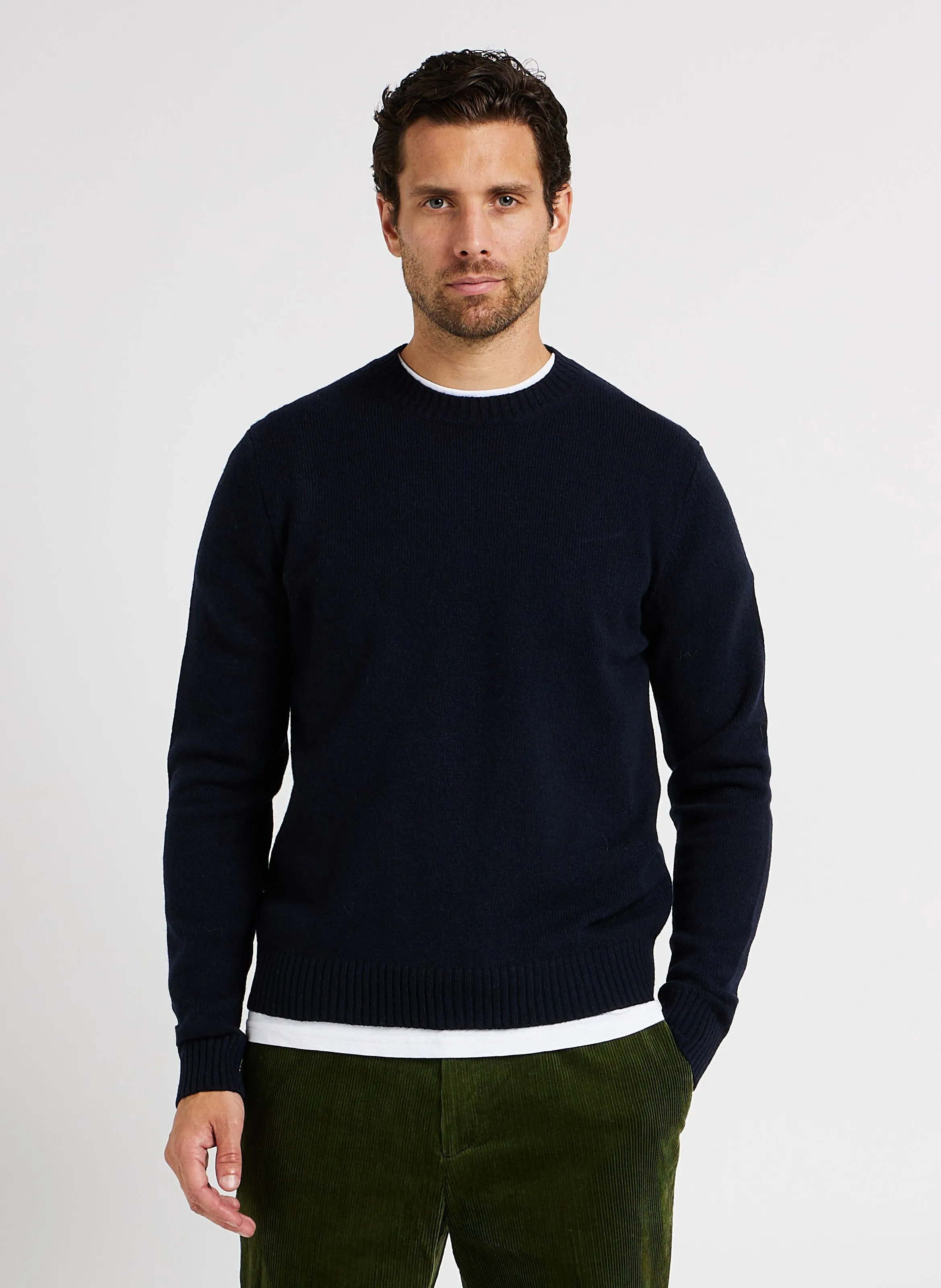 SAMSOE SAMSOE SYLLI  JERSEY SLIM FIT DE MEZCLA DE LANA CON CUELLO REDONDO EN AZUL