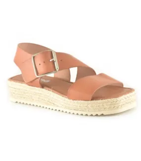 Sandalias de plataforma de yute en piel de color cuero