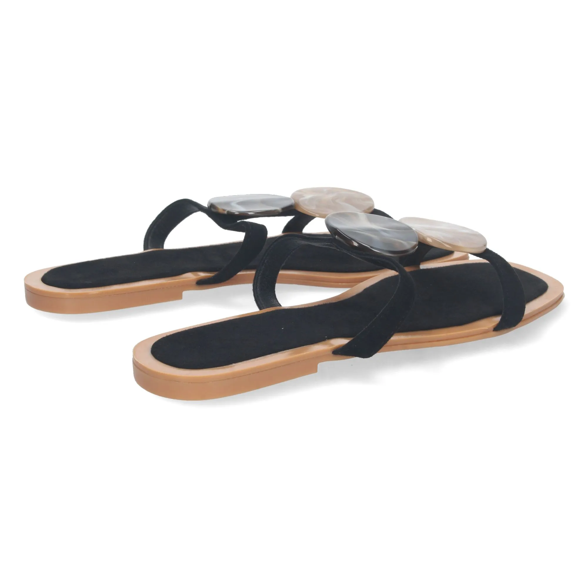 Sandalias planas cómodas con abalorios color negro mujer BP-2320