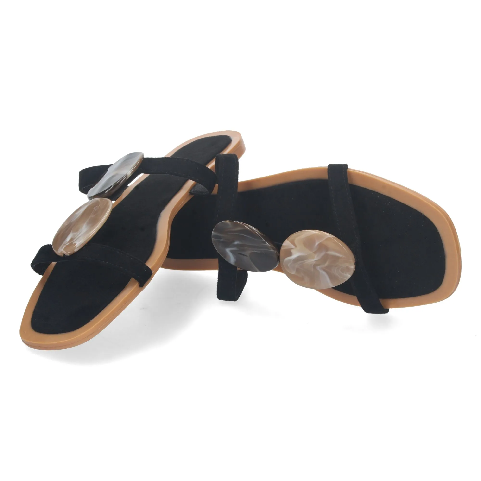 Sandalias planas cómodas con abalorios color negro mujer BP-2320