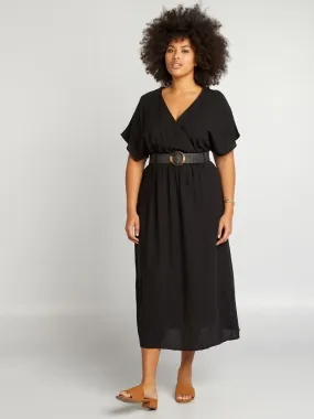 Vestido de mezcla de lino - negro