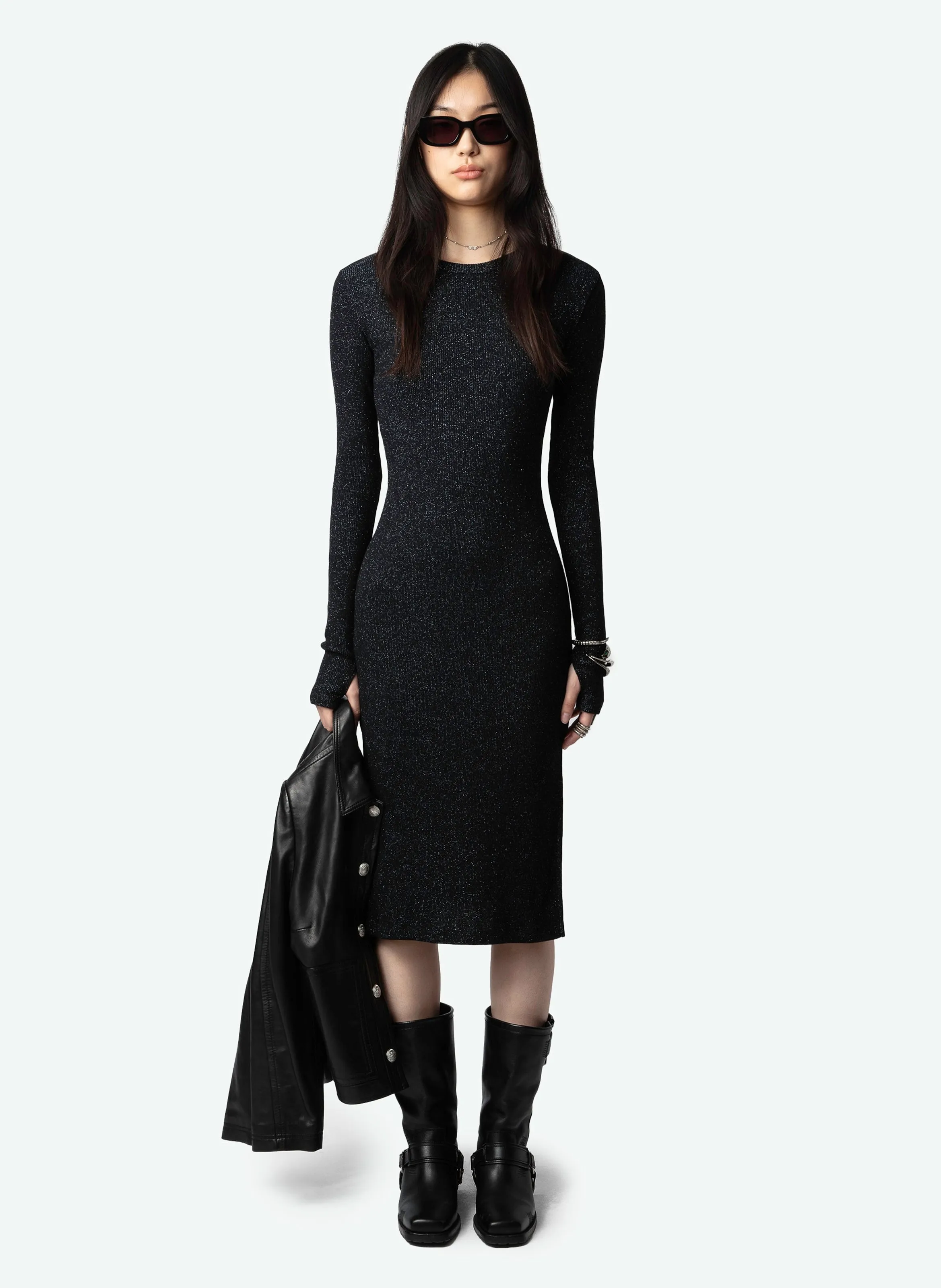 ZADIG&VOLTAIRE RUBY  VESTIDO MIDI AJUSTADO EN NEGRO