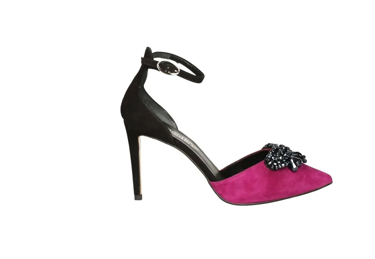 Zapato Ante Fuxia/negro Pala Pedreria Pulsera