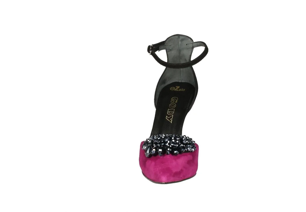 Zapato Ante Fuxia/negro Pala Pedreria Pulsera