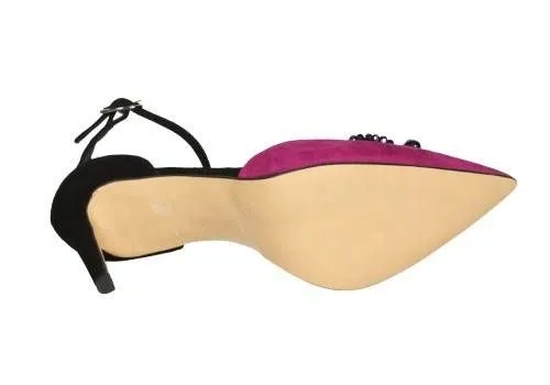 Zapato Ante Fuxia/negro Pala Pedreria Pulsera